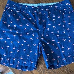 Caribbean Joe womens shorts in navy blue with pink flamingos in size 8